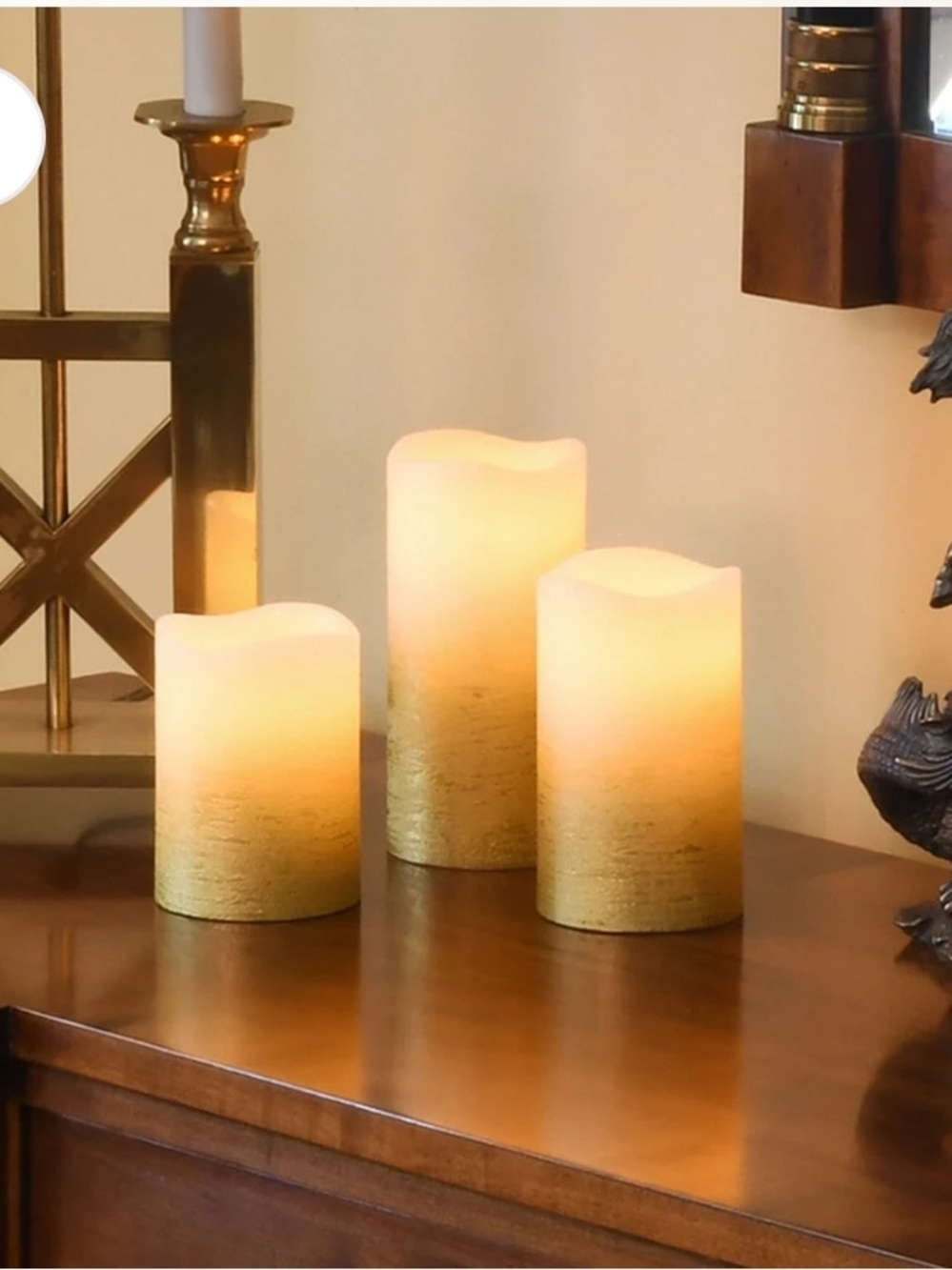 NEW- Home Reflections Flameless Set of 3 Shiny Pillars